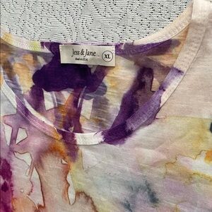 Jess & Jane Semi Sheer GORGEOUS WATERCOLOR Tunic Multicolor Abstract Top